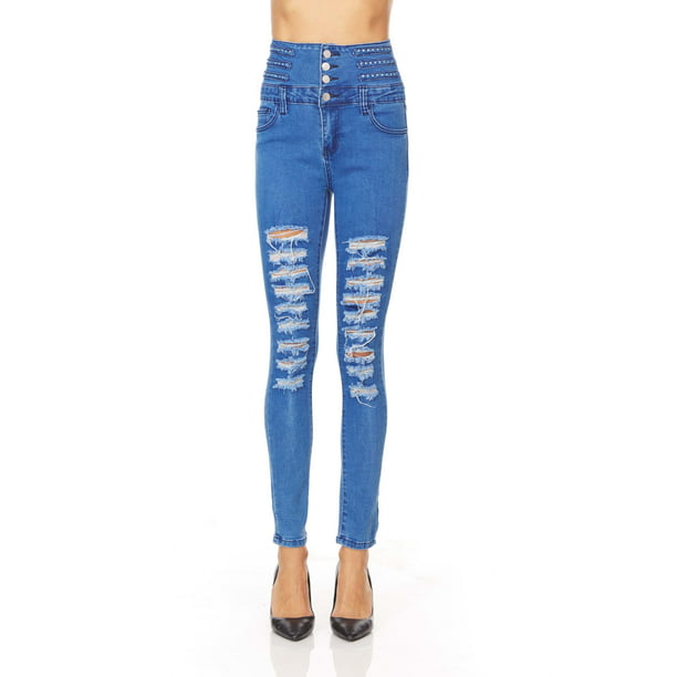 Womens Hight Waisted Butt Lift Stretch Ripped Skinny Jeans Distressed Denim Pants